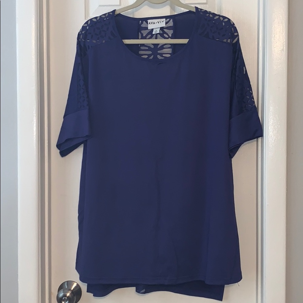 Ava and Viv dark blue tunic shirt top sheer back